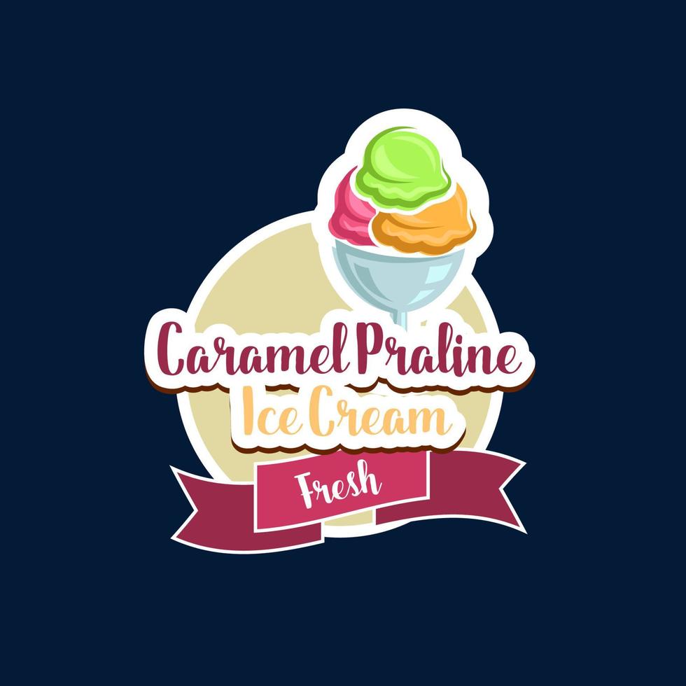 caramelo praliné gelo creme, sorveteria sobremesa ícone vetor