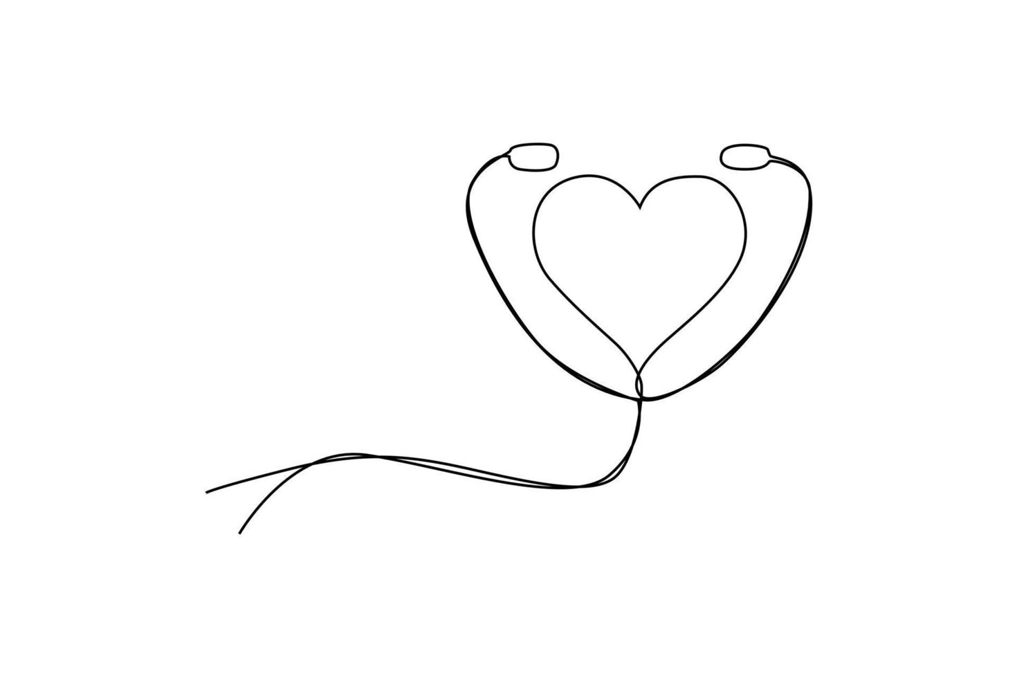 solteiro uma linha desenhando uma estetoscópio e uma coração. mundo saúde dia conceito. contínuo linha desenhando Projeto gráfico vetor ilustração.