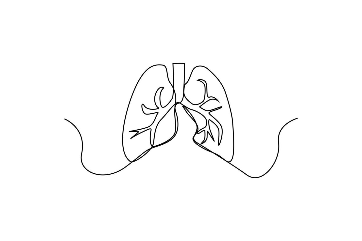 solteiro uma linha desenhando saudável pulmões sem cigarro fumaça. mundo saúde dia conceito. contínuo linha desenhando Projeto gráfico vetor ilustração.