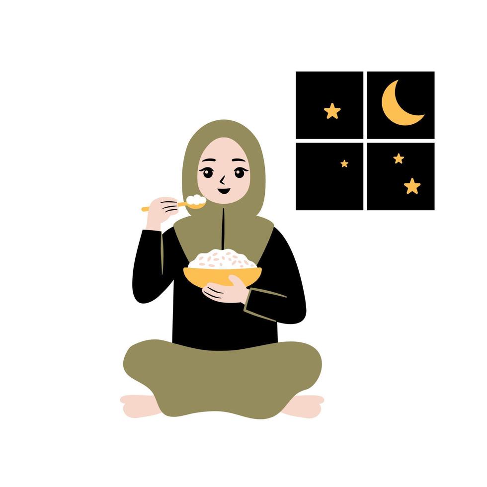 muçulmano pessoas comendo iftar ilustração vetor