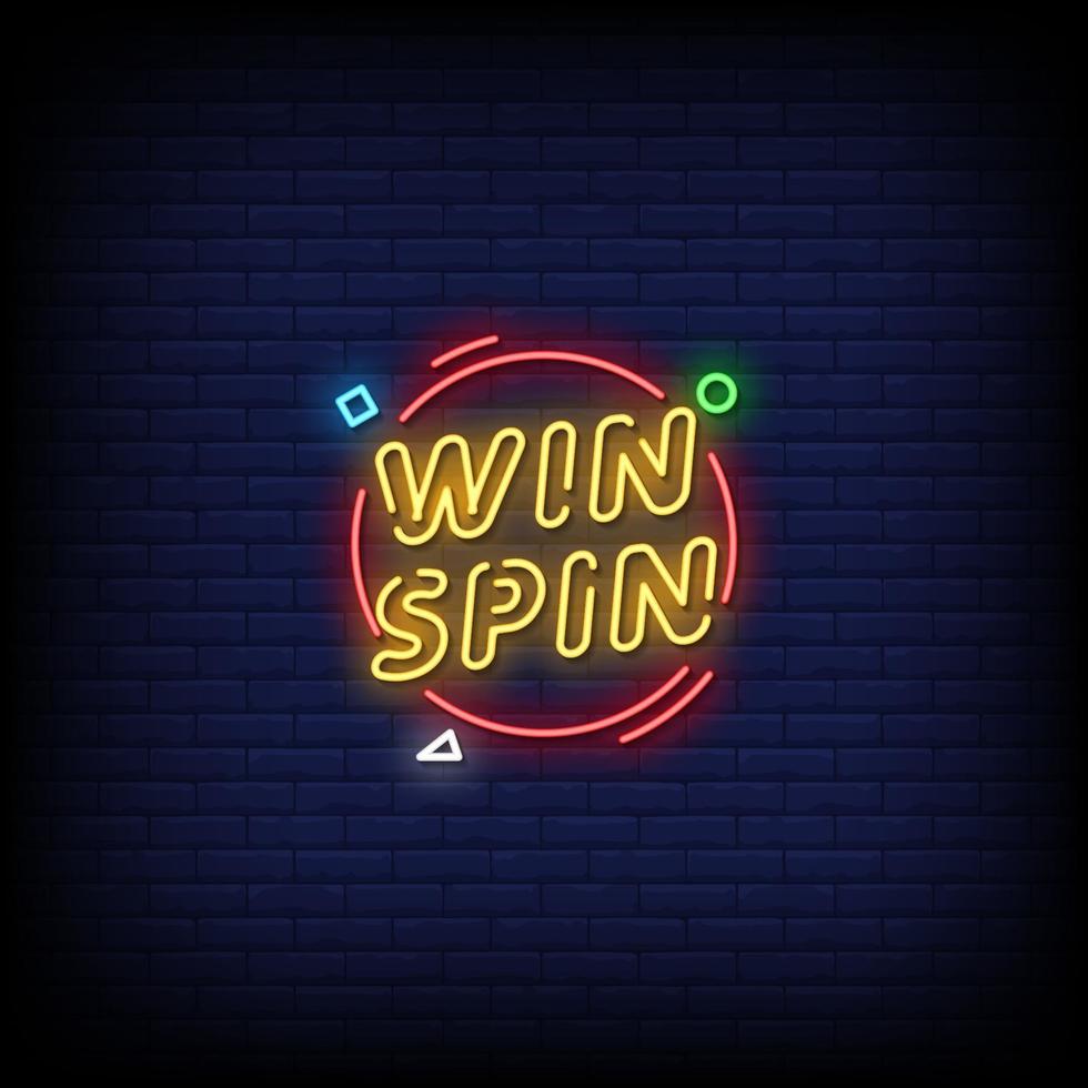 win spin sinais de néon estilo texto vetor