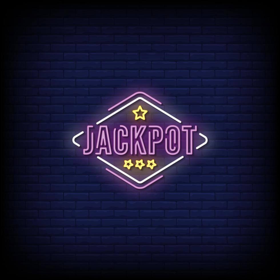 vetor de texto de estilo de sinais de néon jackpot