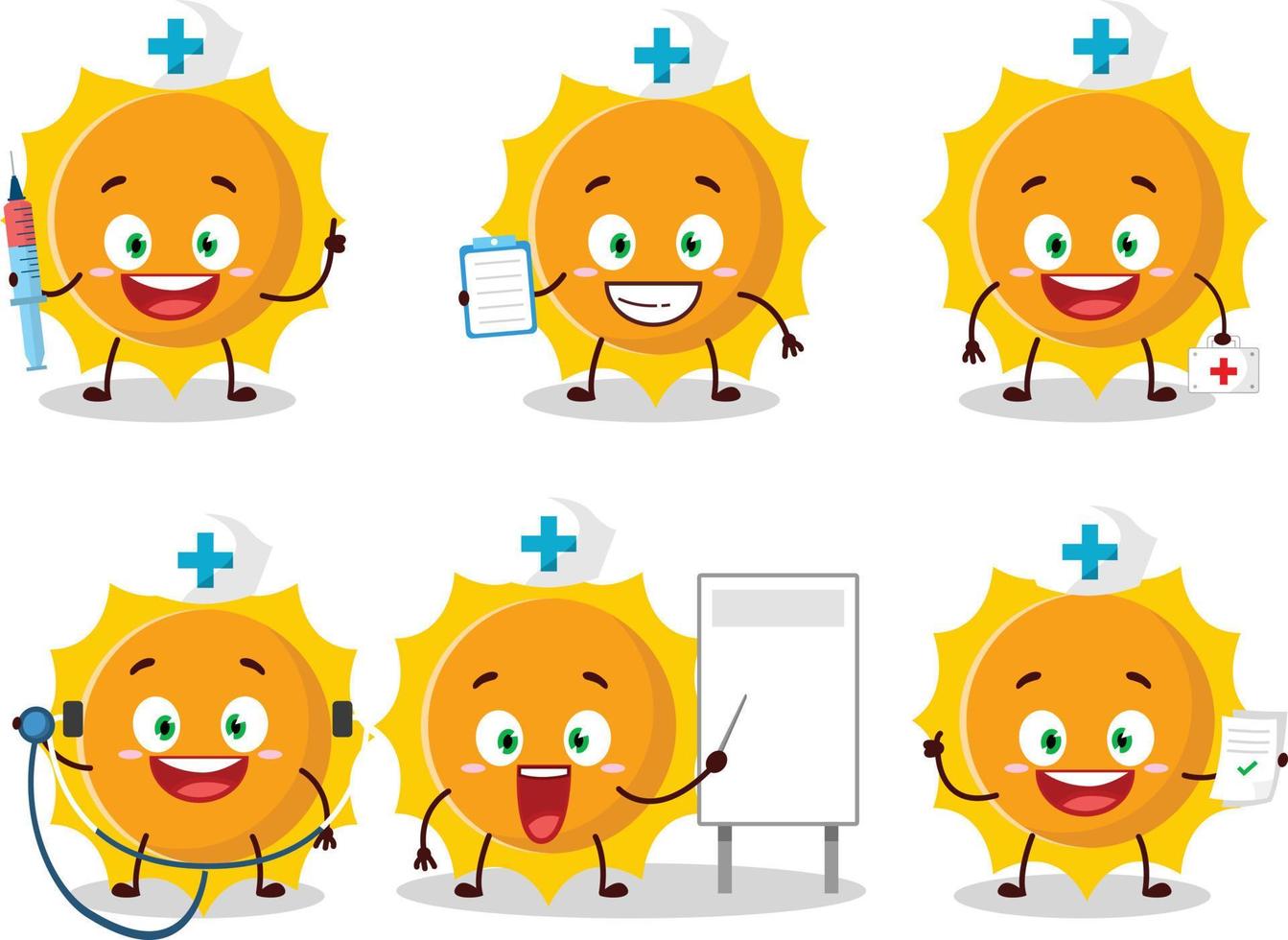 médico profissão emoticon com Sol desenho animado personagem vetor