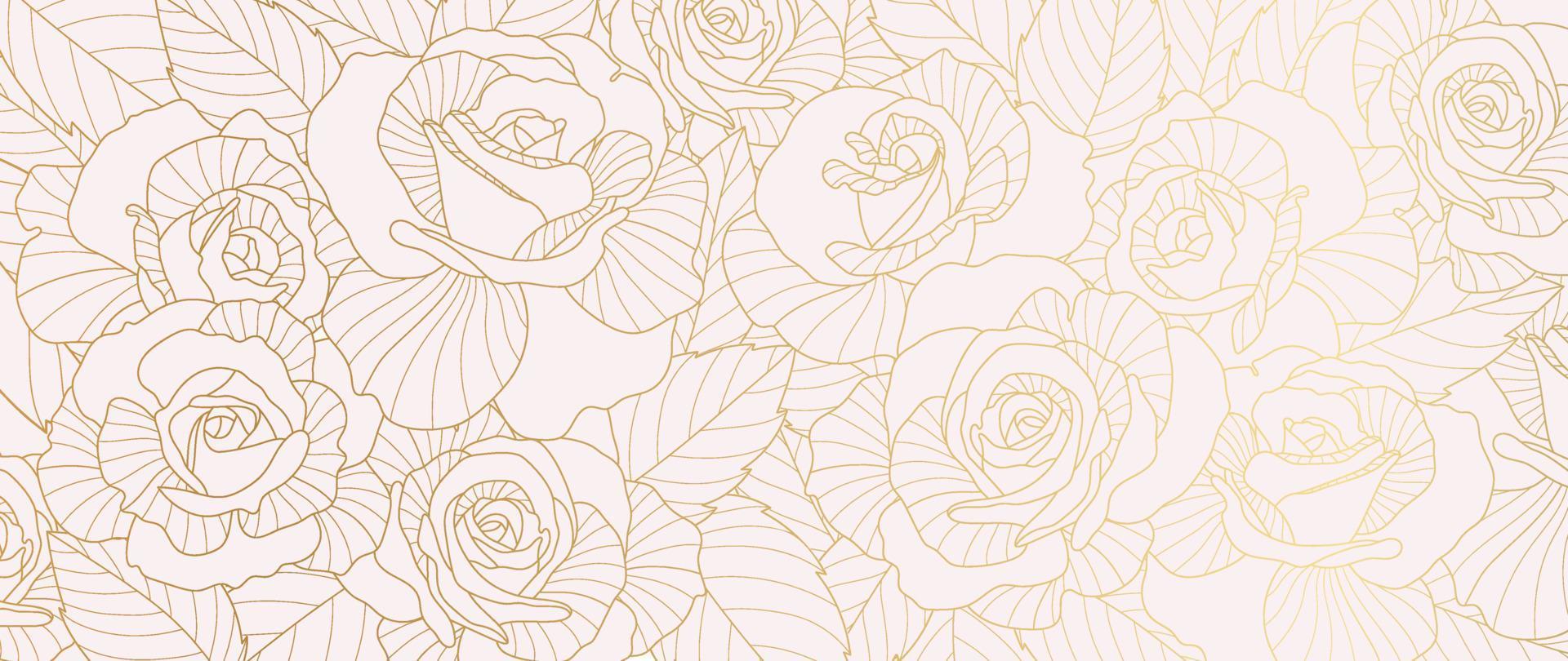 luxo dourado rosa flor linha arte fundo vetor. natural botânico elegante flor com ouro linha arte. Projeto ilustração para decoração, parede decoração, papel de parede, cobrir, bandeira, poster, cartão. vetor