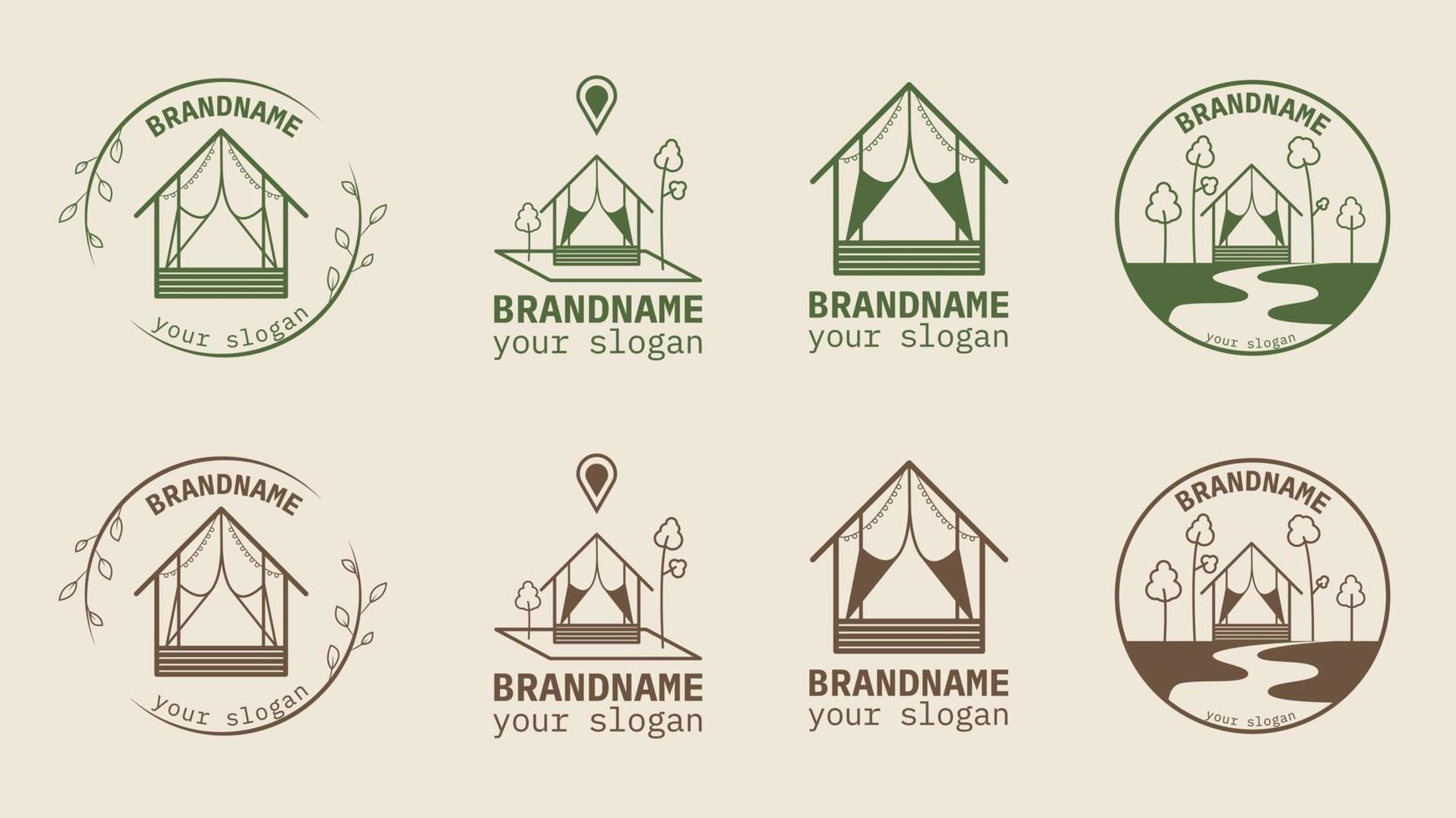 logotipo da casa para eco hotel localizado nas ilustrações da floresta. vetor