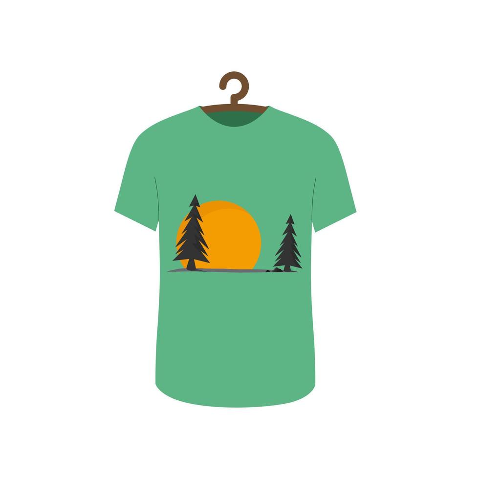 verde camiseta com uma deslumbrante pôr do sol natureza. unissex camisa vetor ilustração