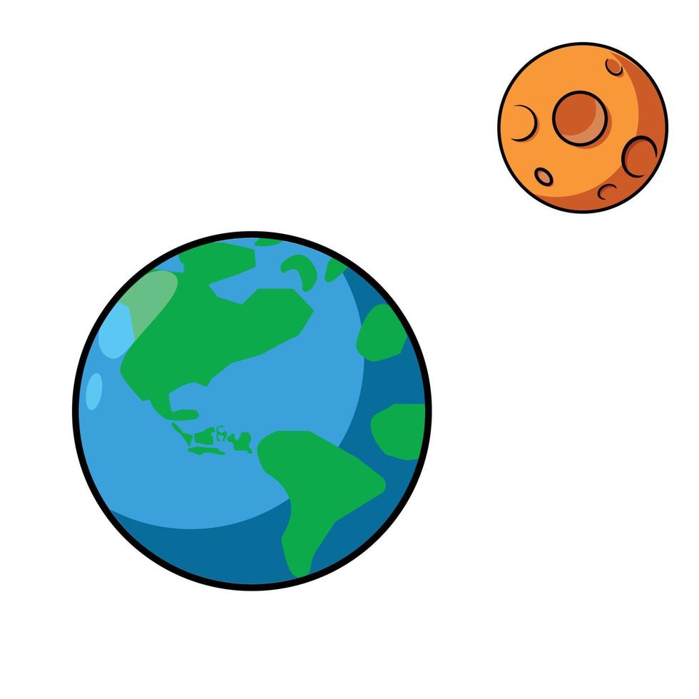 a terra e lua dentro espaço, desenho animado vetor ilustração. branco fundo