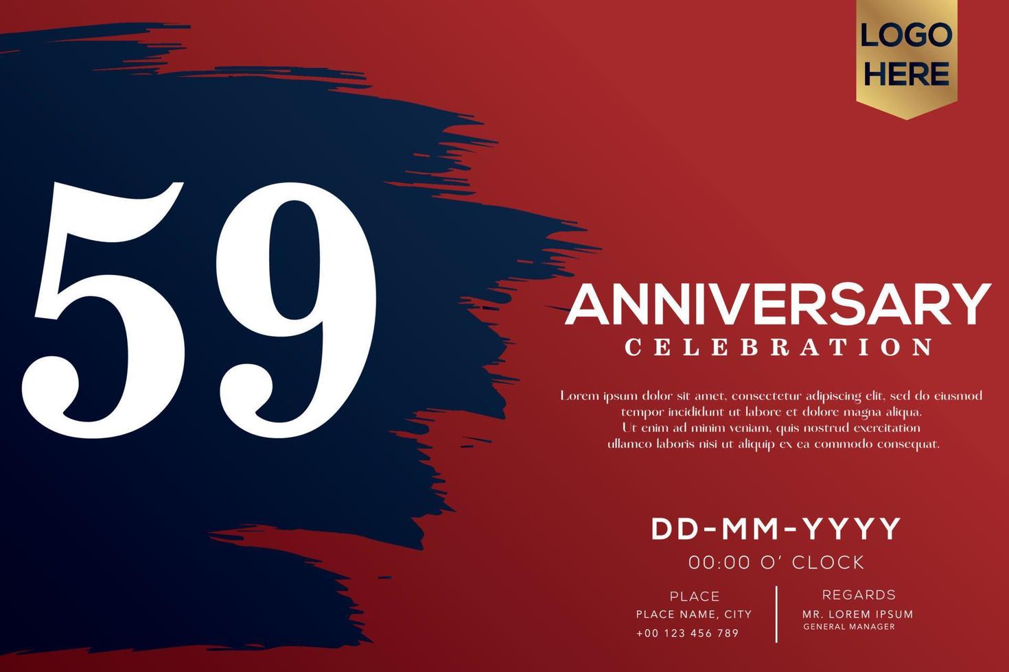 59 anos aniversário celebração vetor com azul escova isolado em vermelho fundo com texto modelo Projeto