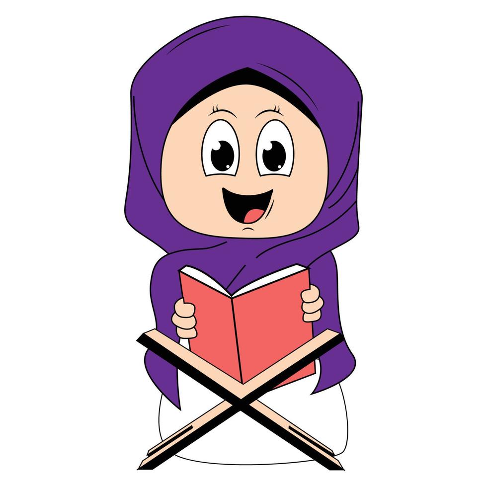 fofa menina hijab desenho animado ilustração vetor