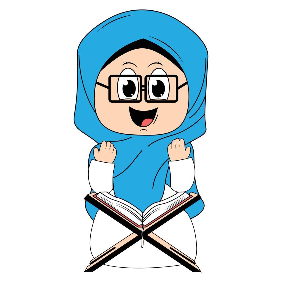 fofa menina hijab desenho animado ilustração vetor