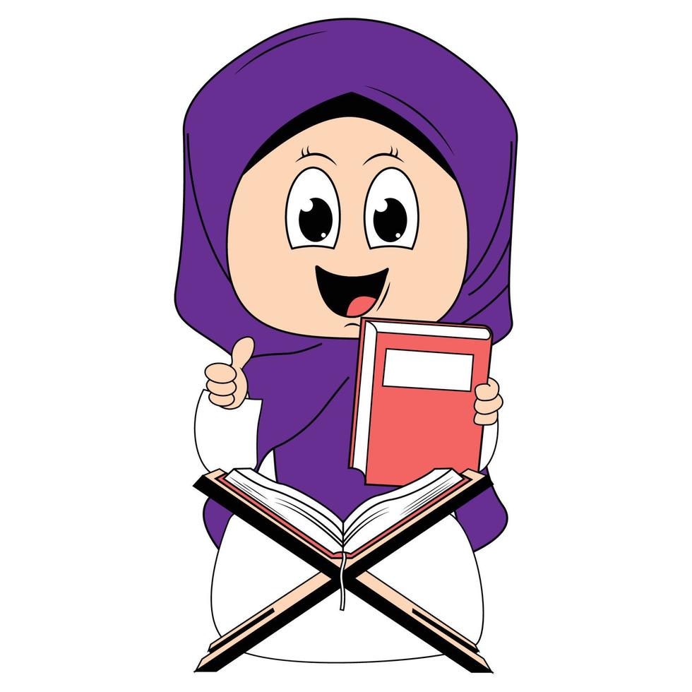 fofa menina hijab desenho animado ilustração vetor