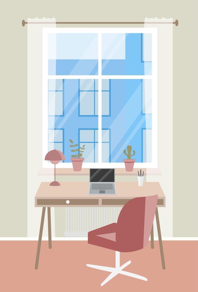 sala de trabalho ou interior do escritório em casa. ilustração vetorial colorida em estilo simples. vetor