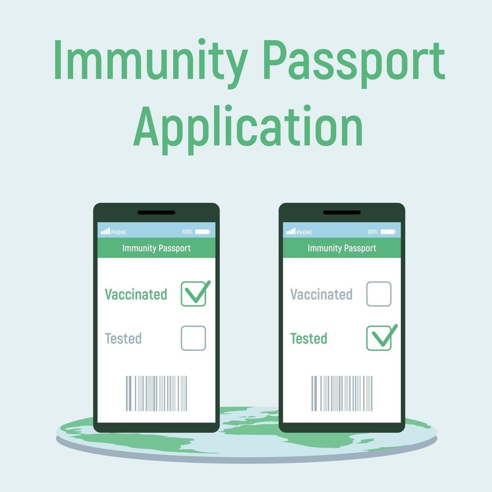 aplicativo com um passaporte imune digital. ilustração em vetor conceito passaporte de imunidade verde coronavírus. perfeito para publicação ou impressão na Internet.