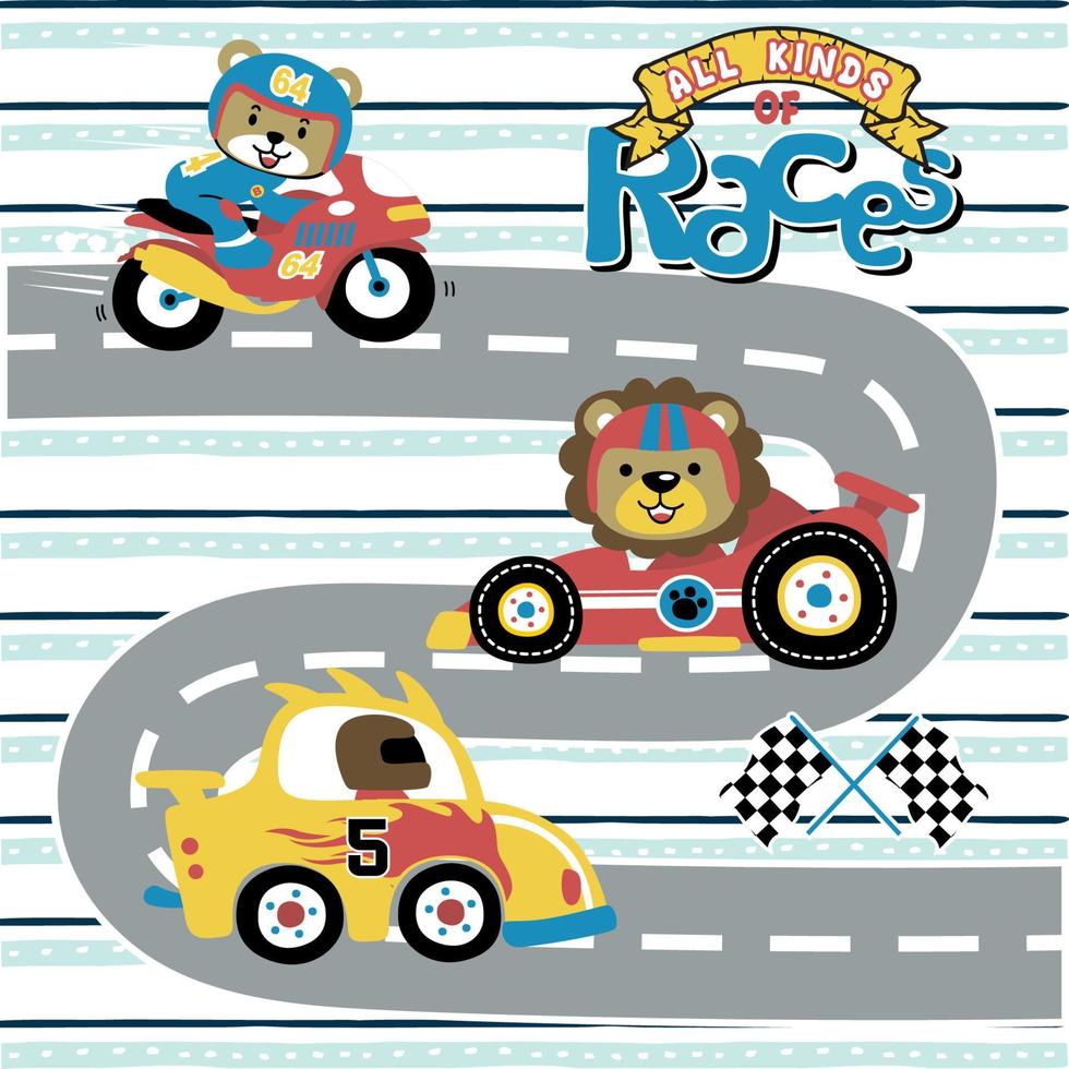vetor desenho animado do engraçado animais com corrida veículos