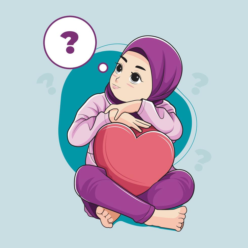 fofa hijab pequeno menina pensando sobre alguma coisa vetor ilustração livre baixar