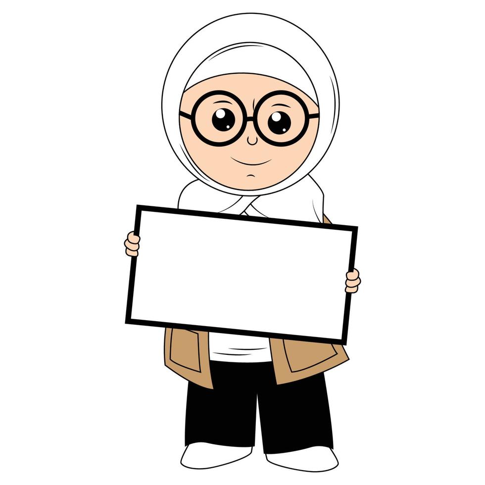 fofa menina hijab desenho animado ilustração vetor