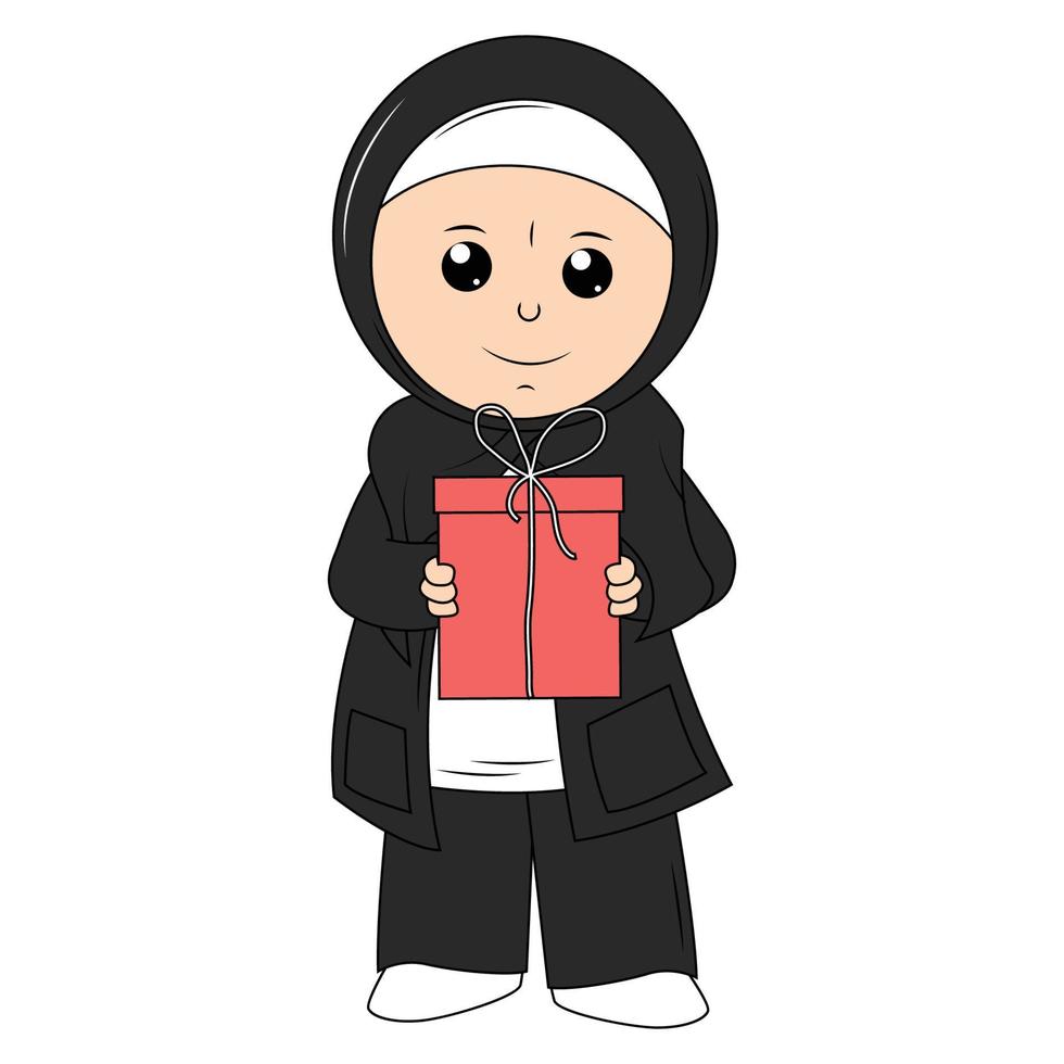 fofa menina hijab desenho animado ilustração vetor