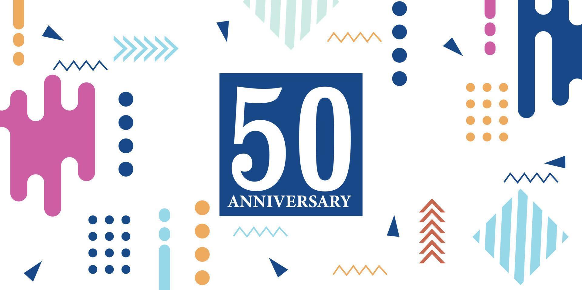 50. anos aniversário celebração logótipo branco números Fonte dentro azul forma com colorida abstrato Projeto em branco fundo vetor ilustração