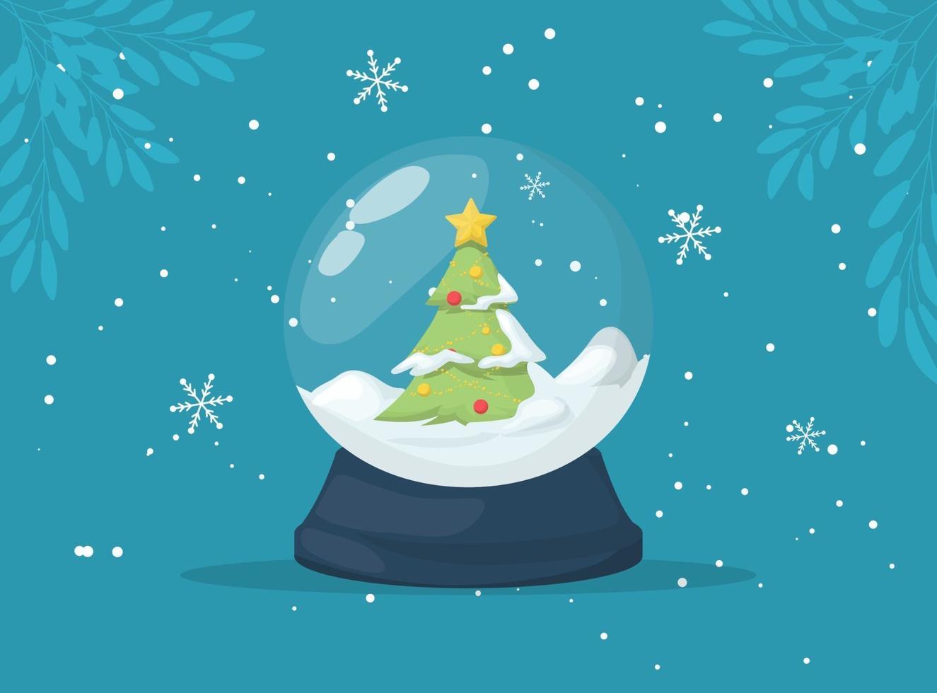 globo de neve de Natal com neve caindo e árvore de Natal, ilustração vetorial. vetor