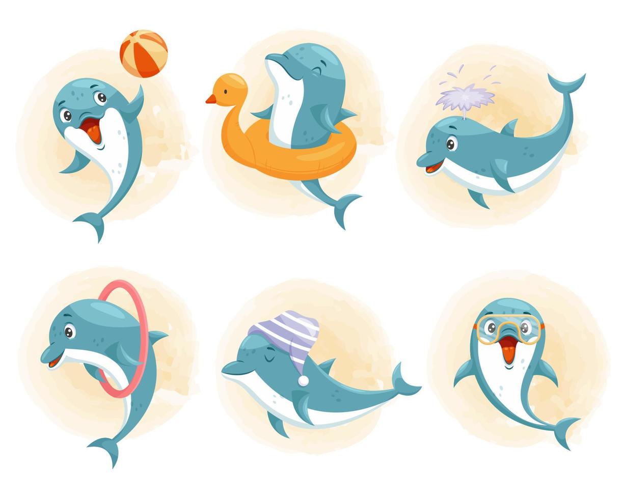 vetor conjunto do brincalhão feliz golfinhos dentro desenho animado estilo.