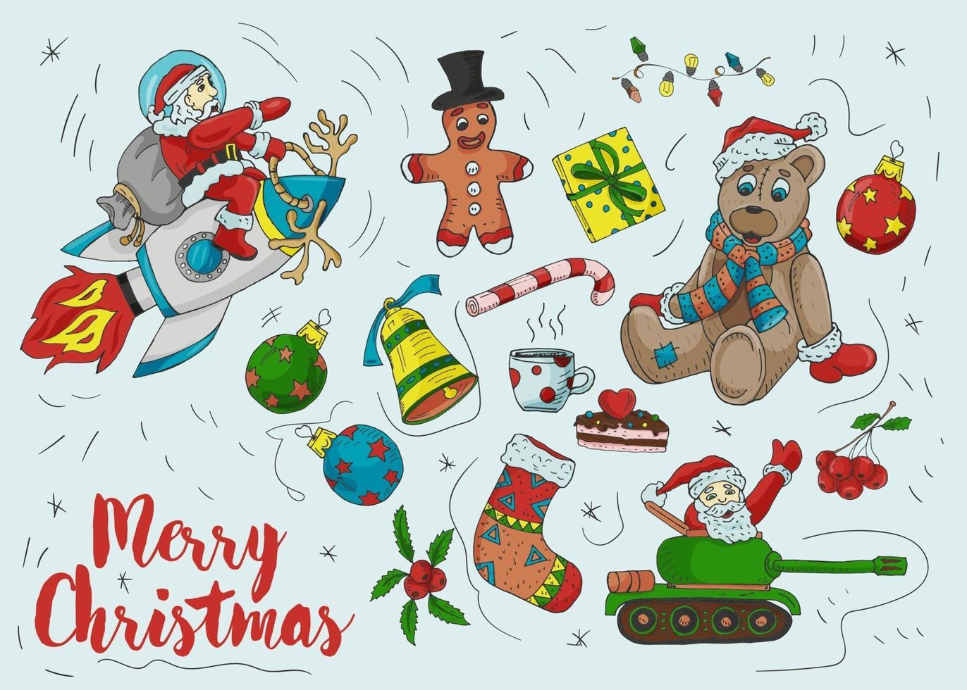 conjunto de ícones coloridos de contorno de Natal de ano novo vetor