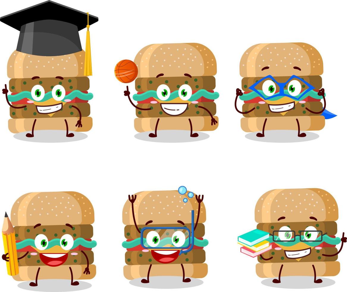 escola aluna do Hamburger desenho animado personagem com vários expressões vetor