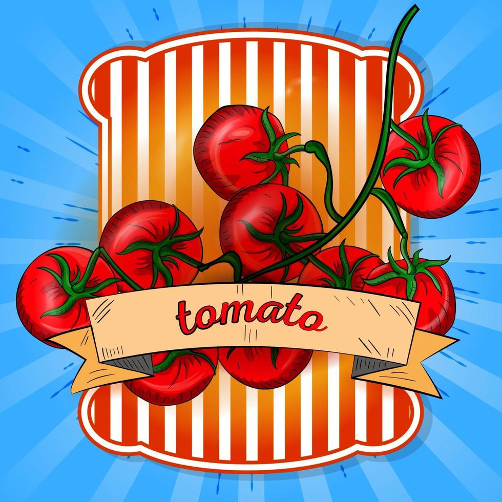 ilustração do rótulo de um raminho de tomate vetor