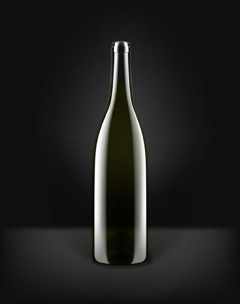 garrafa de vidro escuro com vinho em fundo preto. maquete para design vetor