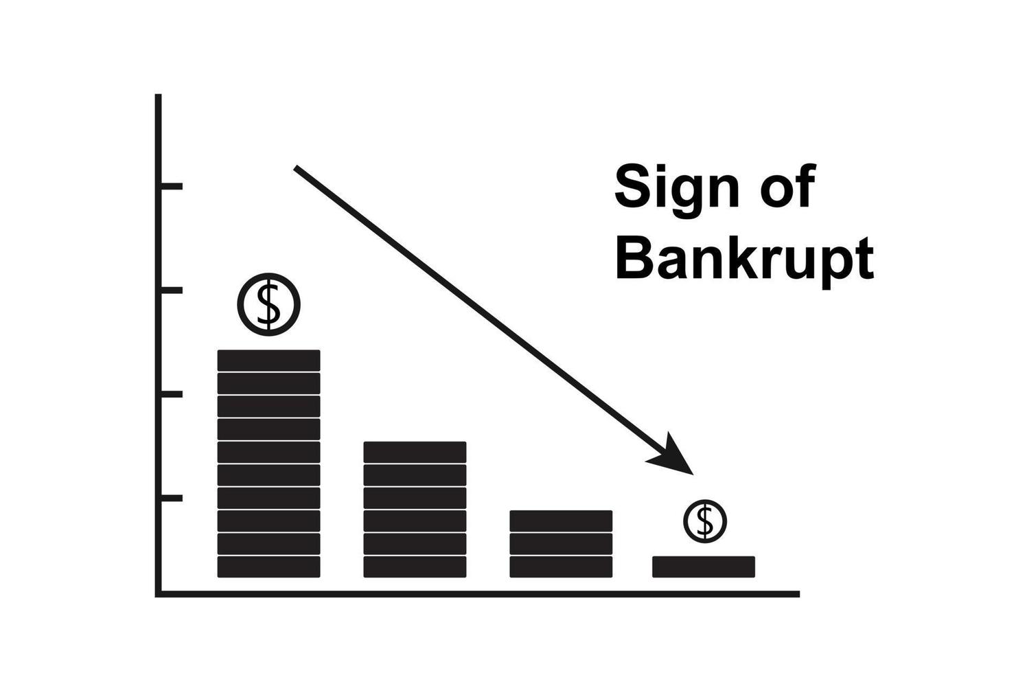dinheiro perda vetor ilustração, falência, seta indo baixa estoque ícone em branco fundo