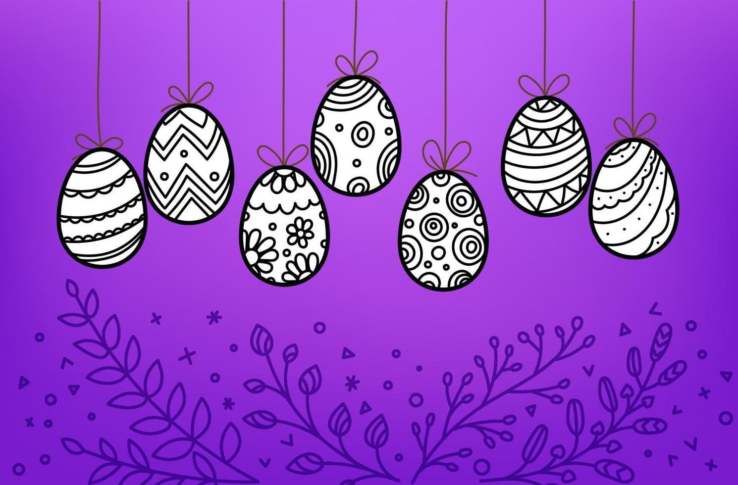 ovos de Páscoa em banner de vetor de estilo doodle.