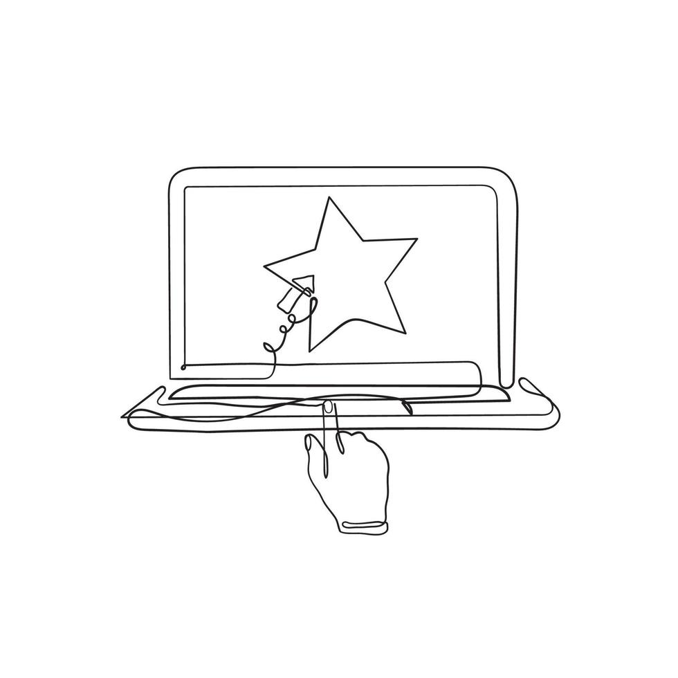 contínuo linha desenhando dedo apontando às Estrela Avaliação ilustração vetor