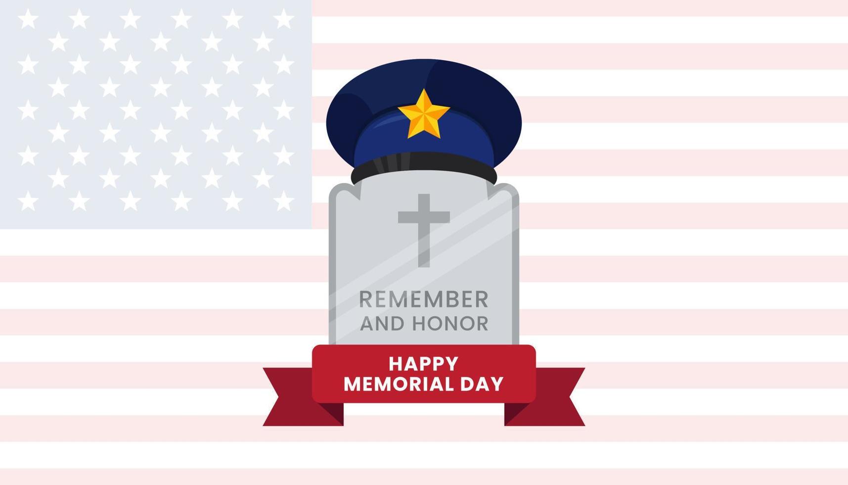 EUA memorial dia bandeira modelo com soldado chapéu elemento em lápide. vetor