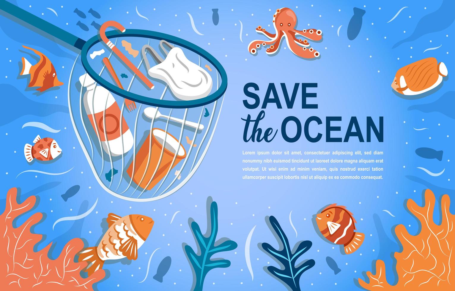 salve o oceano do lixo vetor