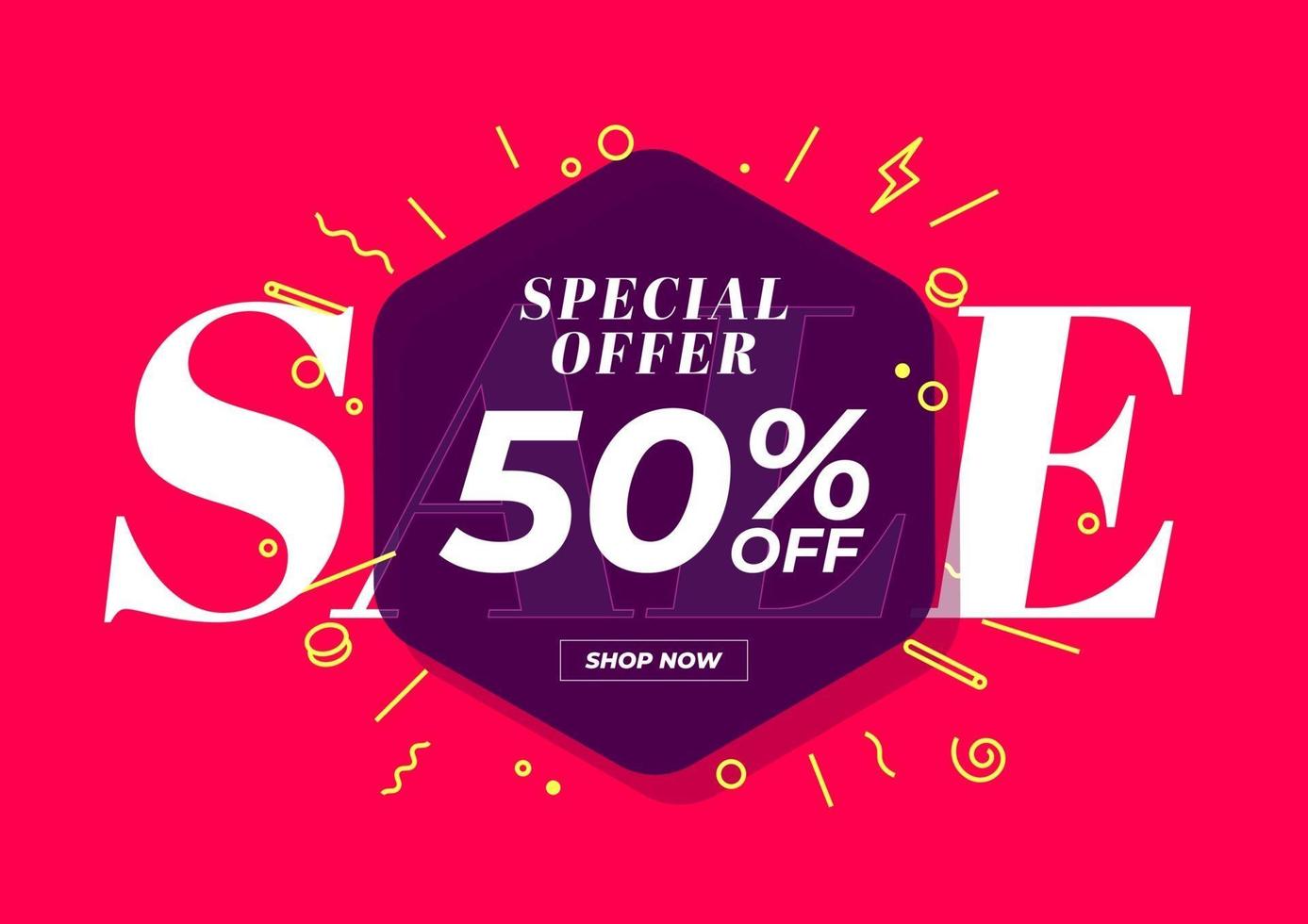 oferta especial de venda com 50% de desconto no banner. oferta especial de fundo vermelho e design de modelo de promoção. vetor