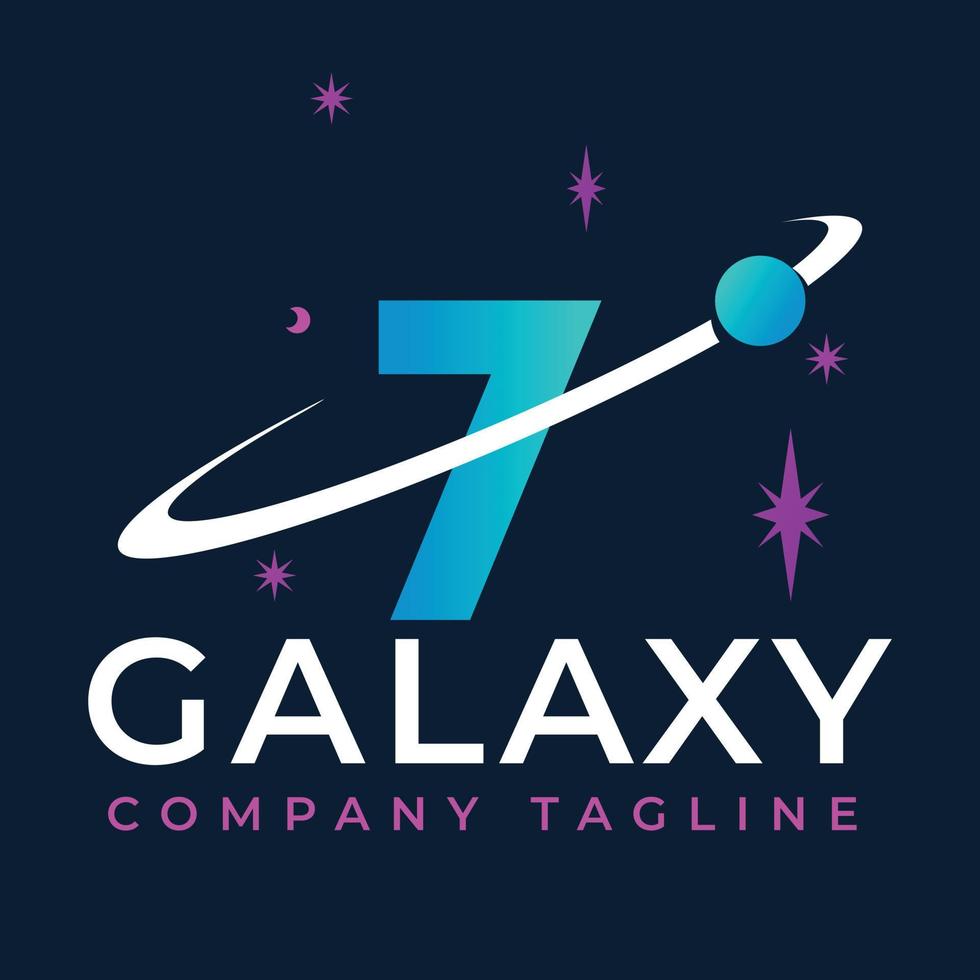 galáxia modelo em 7 carta. planeta logotipo Projeto conceito vetor