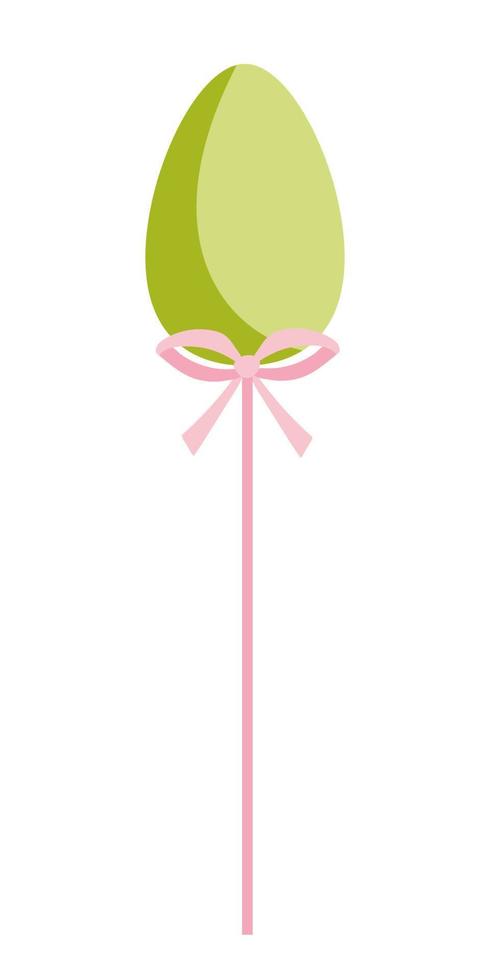 vetor Páscoa ovo decoração. verde Páscoa ovo em Rosa bastão com arco isolado em branco fundo. plano estilo abril feriado decoração.