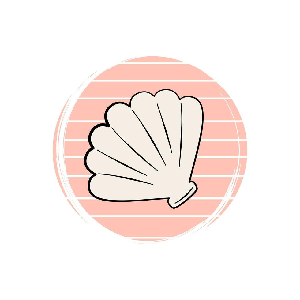 fofa logotipo ou ícone vetor com Concha do mar em listrado fundo, ilustração em círculo para social meios de comunicação história e luzes
