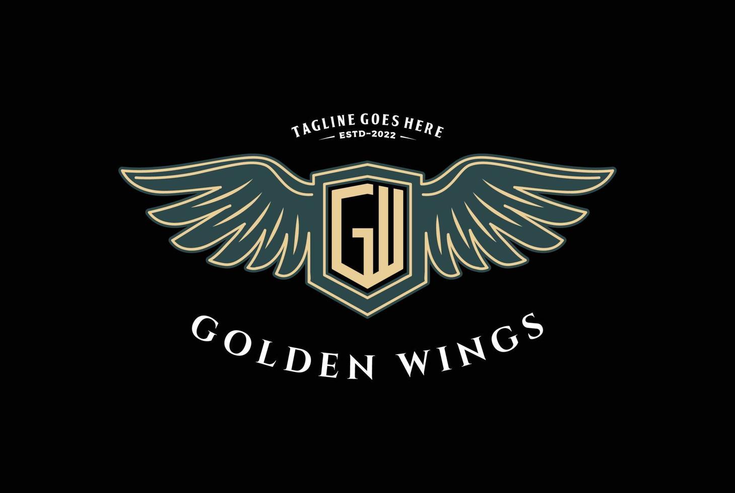 vintage retro elegante dourado asas com escudo logotipo Projeto inspiração vetor