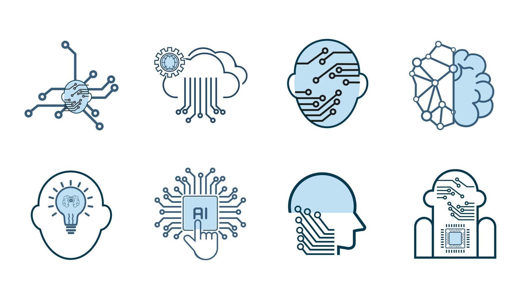 conjunto do artificial inteligência-ai ícones, símbolos dentro grupos do isolado branco fundo Projeto coleção vetor