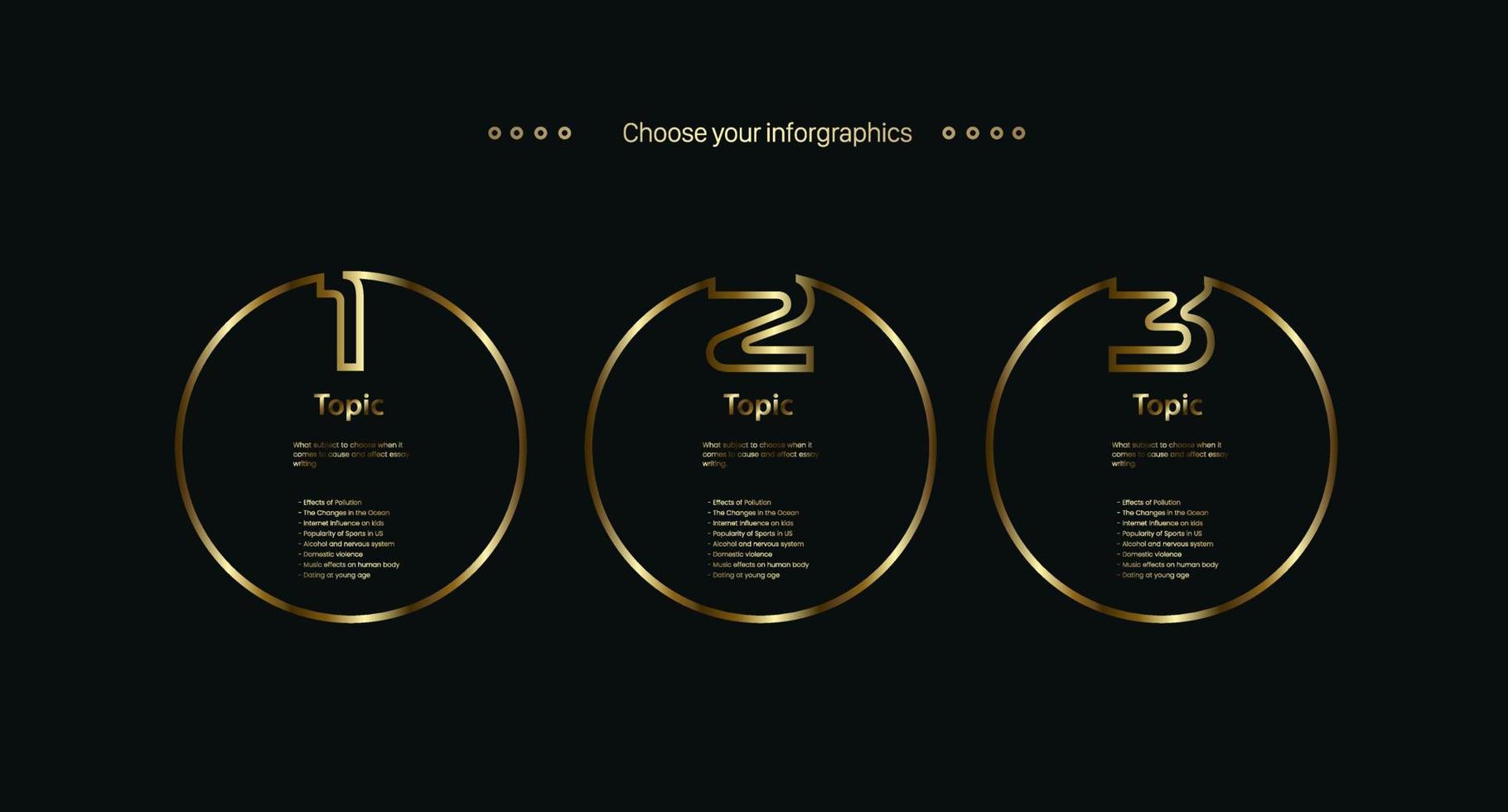 conjunto do três vetor dourado, prêmio, luxo multiuso infográfico modelo projeto, te opções e elementos opções - Prêmio dourado versão em uma Sombrio fundo