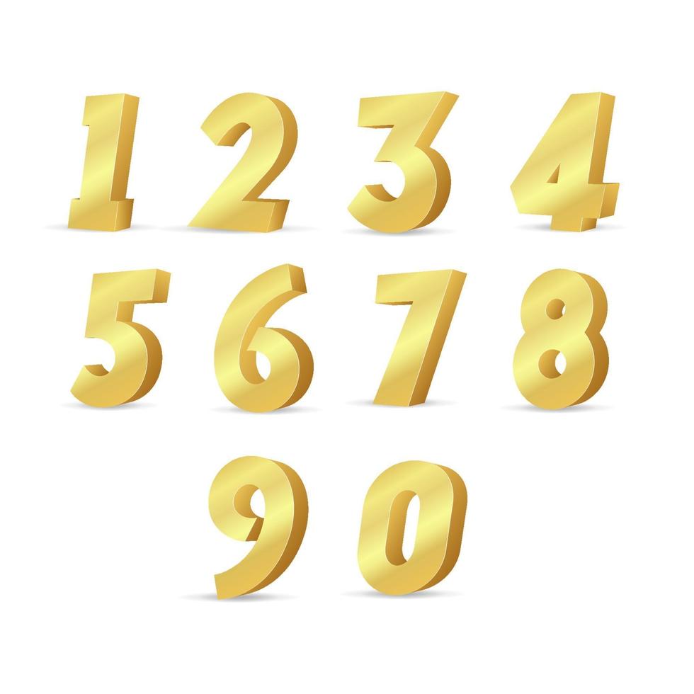 Conjunto de números de ouro 3D. números de metal do vetor. vetor