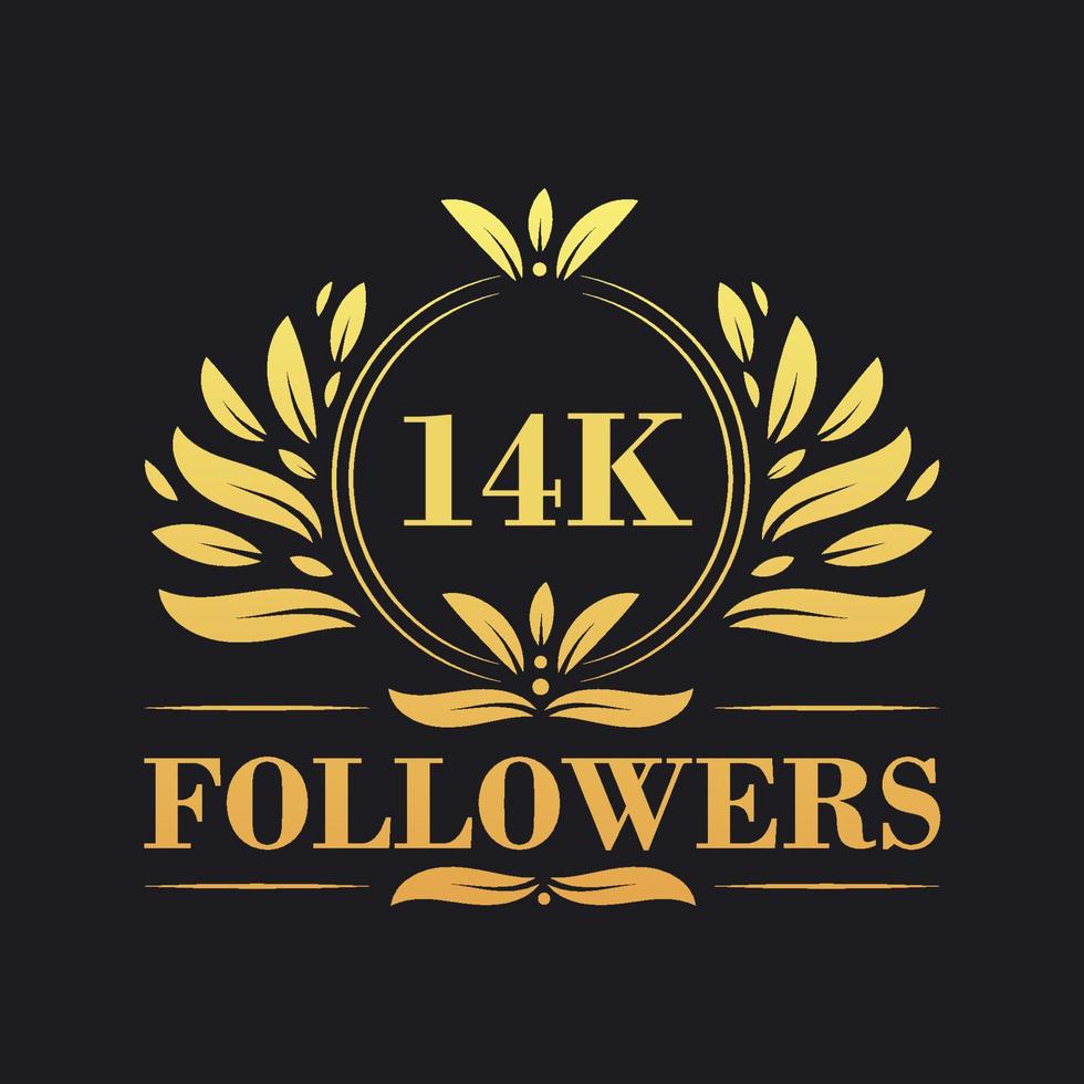 14k seguidores celebração Projeto. luxuoso 14k seguidores logotipo para social meios de comunicação seguidores vetor