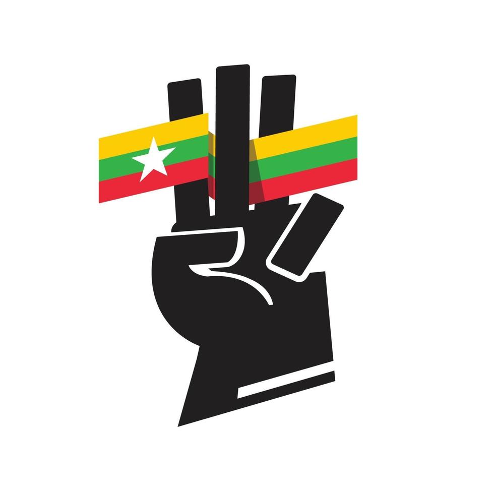 símbolo de três dedos com a bandeira da myanmar vetor