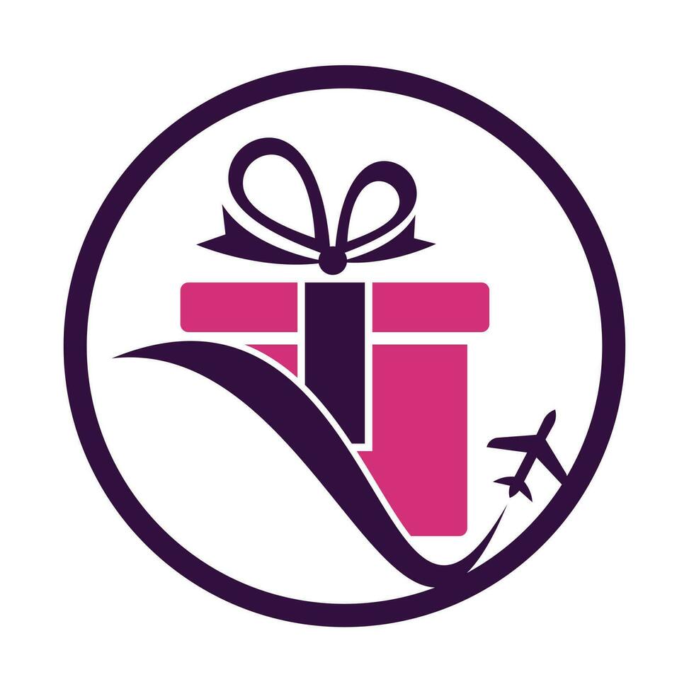 design de logotipo de vetor de presente de viagem. vetor de combinação de logotipo de presente e avião.