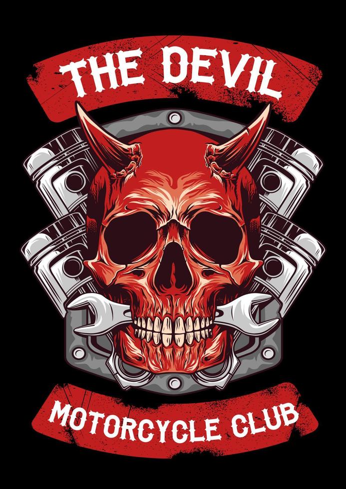 crânio diabo motocicleta clube emblema vetor ilustração