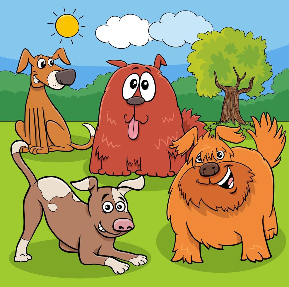 desenho animado brincalhão cachorros e filhotes dentro uma parque vetor