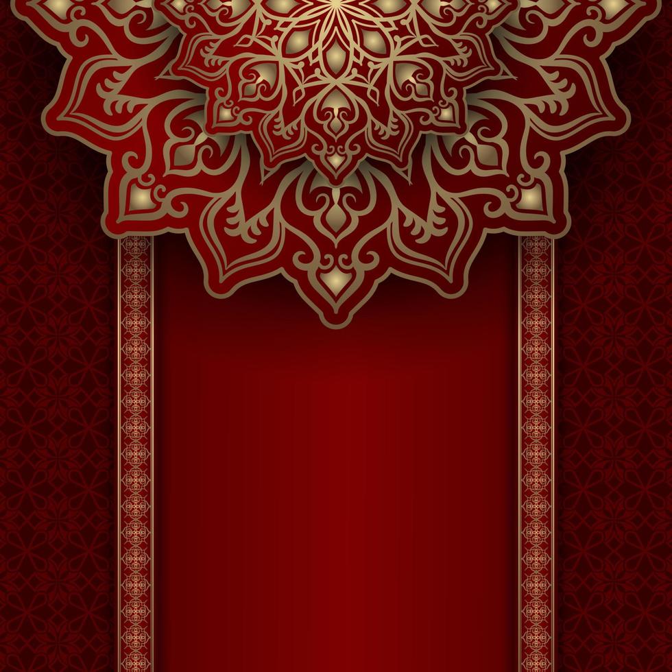 fundo de luxo vermelho, com ornamento de mandala de ouro vetor