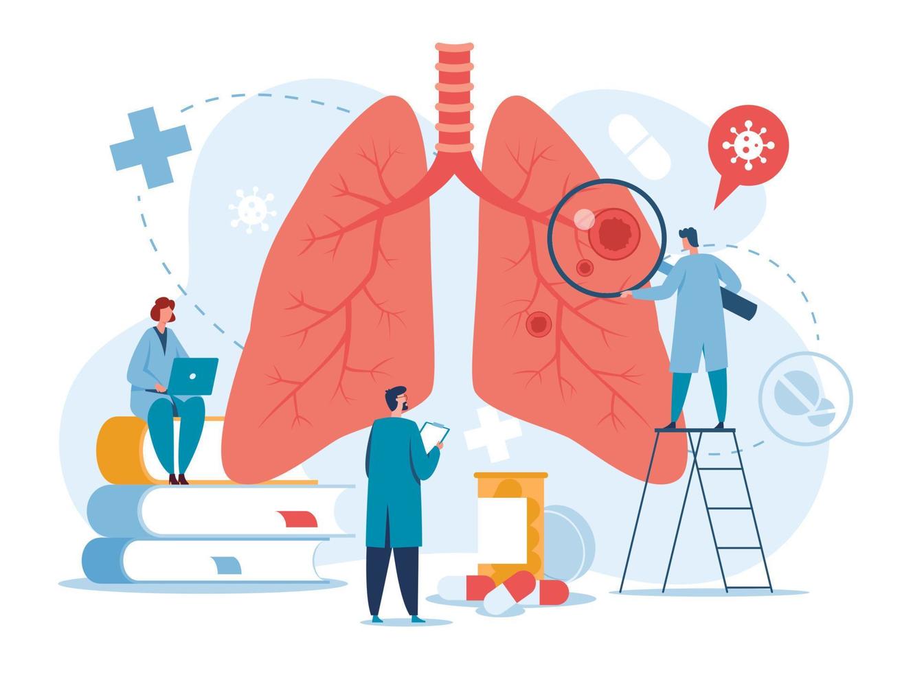 pneumologia. médicos examinando pulmões. tuberculose, pneumonia, pulmão Câncer tratamento ou diagnóstico. pulmões cuidados de saúde vetor conceito