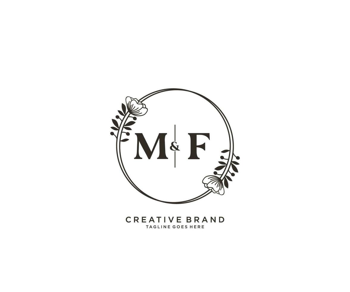 inicial mf cartas mão desenhado feminino e floral botânico logotipo adequado para spa salão pele cabelo beleza boutique e Cosmético empresa. vetor