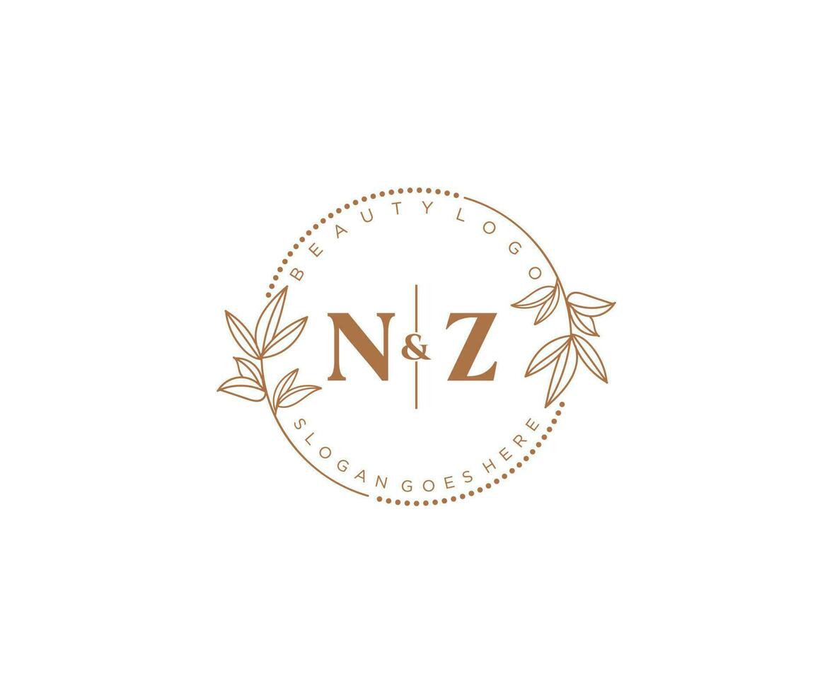 inicial nz cartas lindo floral feminino editável premade monoline logotipo adequado para spa salão pele cabelo beleza boutique e Cosmético empresa. vetor